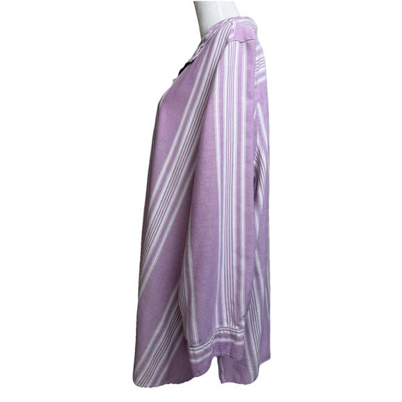 Woman Within Plus Sz 2X Tunic Top 1/4 button Up long sleeve Lavender White - Picture 7 of 13